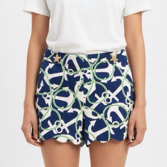 Mud Pie Shorts with Scalloped Hemline Anchor Design & Starfish Buttons S - Picture 1 of 5
